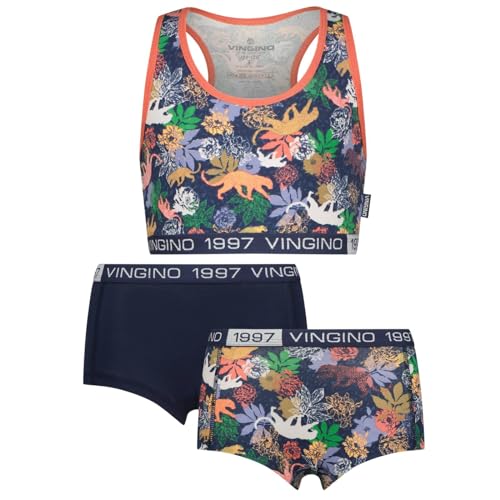 Vingino Girls Underwear Set G233-10-Tigerflower 3Pieces Set in Color Dark Blue All-Over Size 14 von Vingino