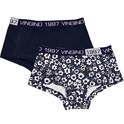 Vingino Mädchen 2tlg. Set Boxershorts Slips Unterhose G 212-5 Blue Flower Dark Blue, M von Vingino