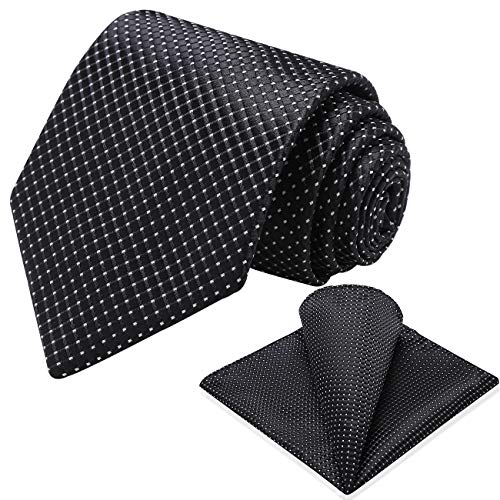 Vinlari Krawatte Schwarz Herren Plaid Krawatte&Taschentuch Set,Elegant Klassisch Krawatten für Herren Formelle Hochzeit Business von Vinlari