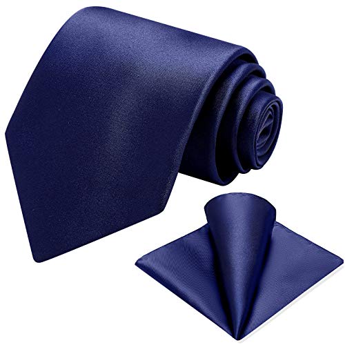 Vinlari Krawatte Navy Blau,Herren Einfarbig Krawatte&Taschentuch Set,Elegant Klassisch Krawatten für Herren Formelle Hochzeit Business von Vinlari