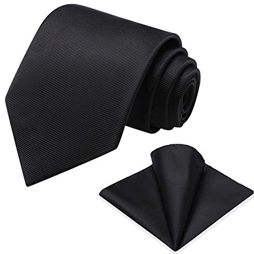 Vinlari Krawatte Schwarze,Herren Streifen Krawatte&Taschentuch Set,Elegant Klassisch Krawatten für Herren Formelle Hochzeit Business von Vinlari