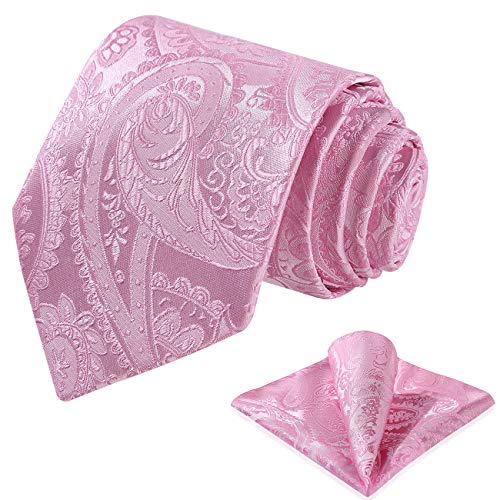 Vinlari Krawatte Rosa Herren Paisley Krawatte&Taschentuch Set,Elegant Klassisch Krawatten für Herren Formelle Hochzeit Business von Vinlari