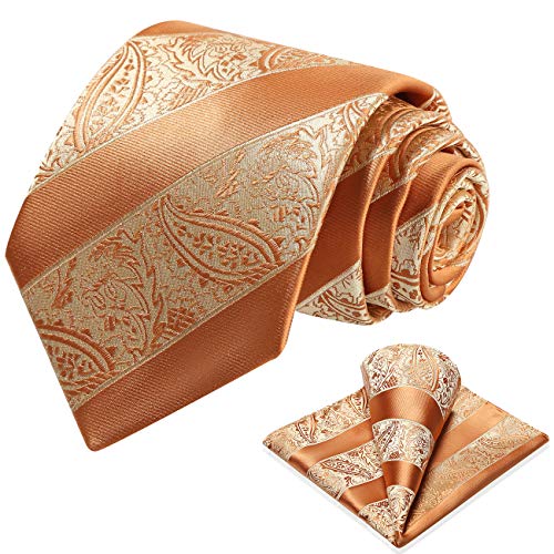 Vinlari Krawatte Gold Herren Paisley Krawatte&Taschentuch Set,Elegant Klassisch Krawatten für Herren Formelle Hochzeit Business von Vinlari