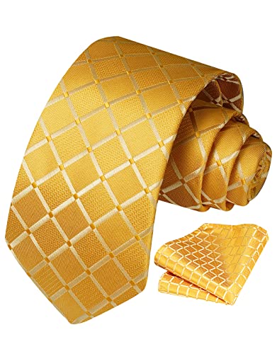 Vinlari Krawatte Orange Herren Krawatte & Einstecktuch Set Seide Check Krawatte Taschentuch Elegant Karierte Krawatten für Herren Hochzeitsfeier von Vinlari