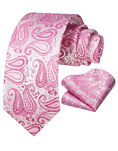 Vinlari Krawatte Rosa Herren Krawatte & Einstecktuch Set Paisley Krawatte Taschentuch Elegant Seide Krawatten für Herren Hochzeitsfeier von Vinlari