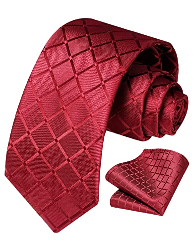 Vinlari Krawatte Rot Herren Krawatte & Einstecktuch Set Seide Check Krawatte Taschentuch Elegant Karierte Krawatten für Herren Hochzeitsfeier von Vinlari