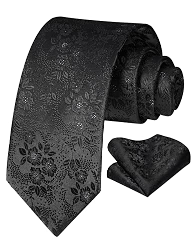 Vinlari Krawatte Schwarz Herren Krawatte & Einstecktuch Set Blumen Paisley Krawatte Taschentuch Elegant Seide Krawatten für Herren Hochzeitsfeier von Vinlari