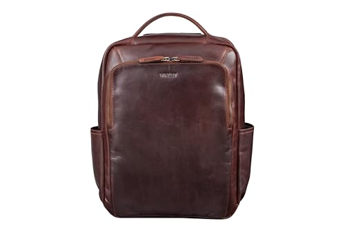Vinlet Columbus - Leder Business-Rucksack für Herren, 15,4" Laptopfach, Ergonomisch, Vintage Design, DIN A4 - Braun von Vinlet