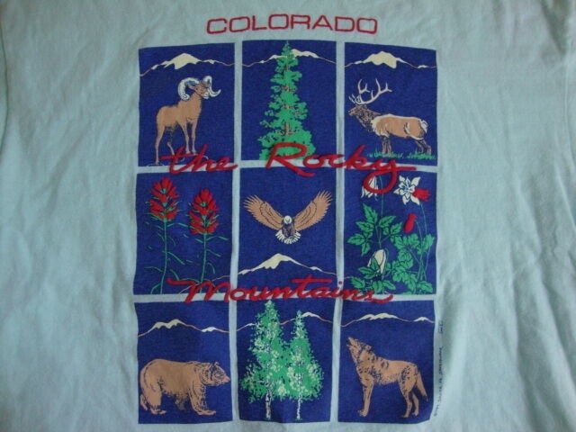 Jahrgang Colorado Rocky Mountains Natur Tiere Blau Herren T Shirt M von VinnieVtg