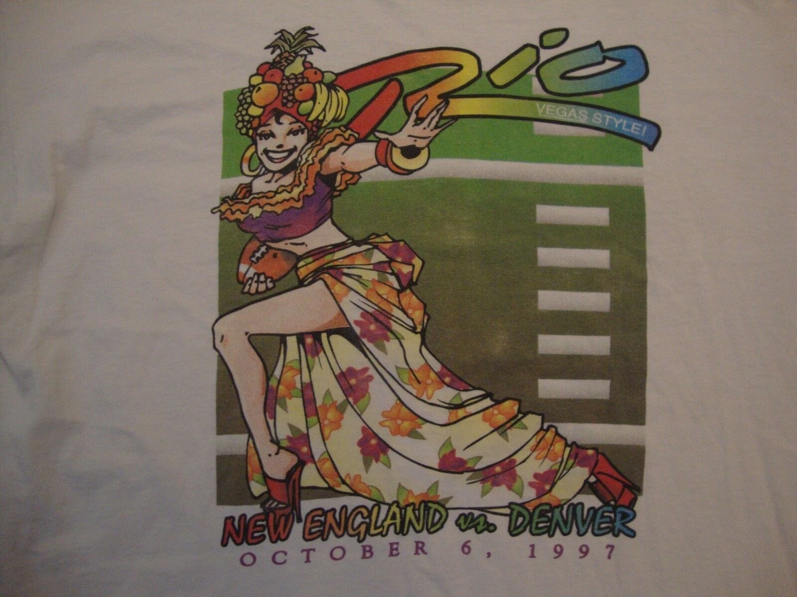 Jahrgang New England Vs. Denver Rio Stil Fußball 1997 Weiß T Shirt Größe Xl von VinnieVtg
