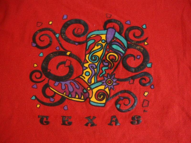 Jahrgang Texas 90Er Cowboy Boot Kunstwerk Urlaub Tourist Rot Erwachsene T Shirt M von VinnieVtg