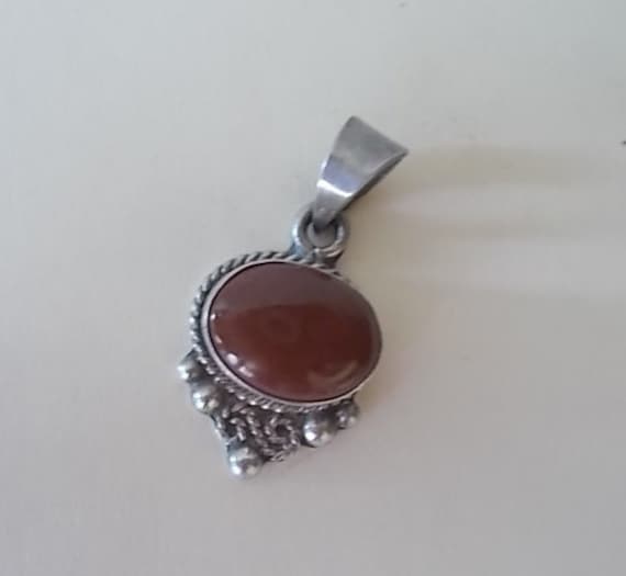 Jahrgang ~ Sterling Silber Achat Anhänger 925 Schmuck/Halskette Frauen Edelsteinschmuck 10, 74 Gm Alten Mexiko Signiert von VinsVintageJewels