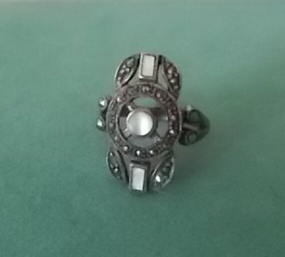 Jahrgang ~ Sterling Silber Ring Alten Hippie Mop Markasit 925 Feine Schmuck Größe 8 Womans Harley Rider Boho 5, 88 Gm Schön von VinsVintageJewels