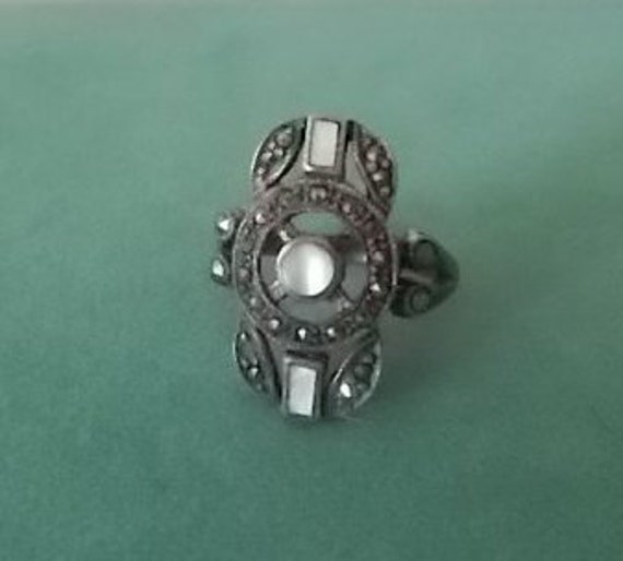 Jahrgang ~ Sterling Silber Ring Alten Hippie Mop Markasit 925 Feine Schmuck Größe 8 Womans Harley Rider Boho 5, 88 Gm Schön von VinsVintageJewels