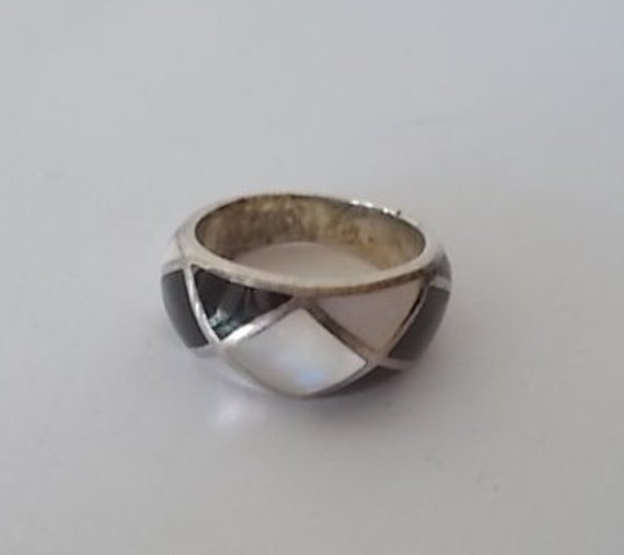 Vintage-sterling-Silber-Schwarz-Onyx-Mop-Ring-Ring 925 Feine Schmuck-Größe 7 1/2, 2-Mans-Frauen-Ring-Harley-Reiter-Männer-Frauen-Schmuck, 8 + Gm von VinsVintageJewels
