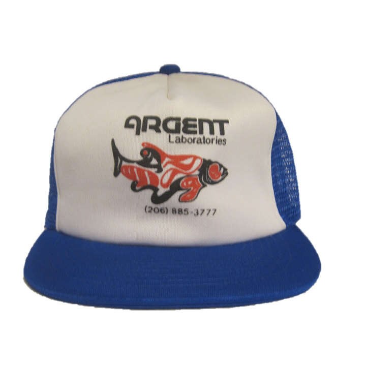Vintage Argent Laboratories Mesh Trucker Hat - Snapback Snap Back Style Blau Und Weiß Labrador Fisch Mad Wissenschaftler von VintAGEDApparel