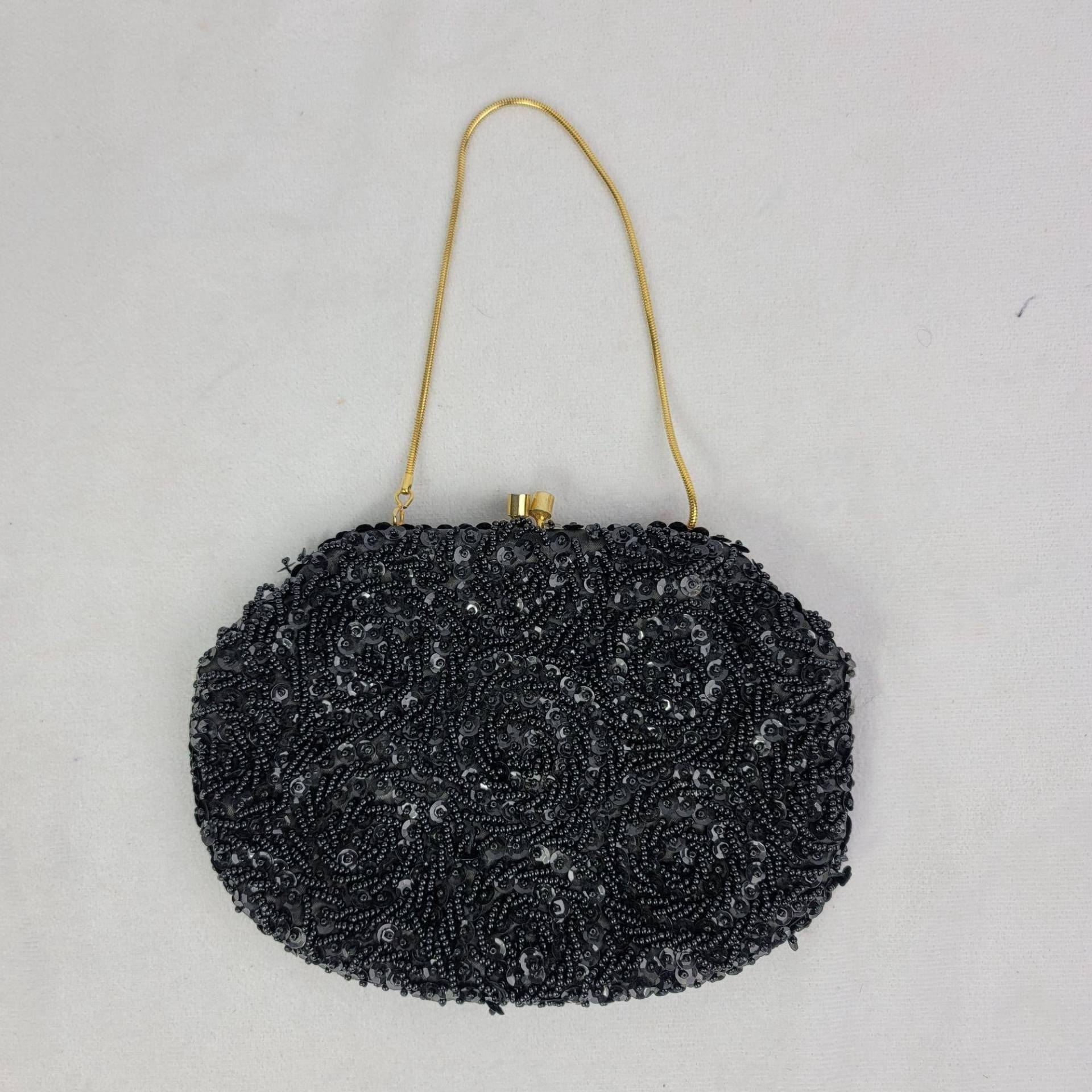 Vintage Damen Schwarze Clutch Tasche, Perlen Geldbörse, Handgemachte Handtasche von VintAgeandMore7