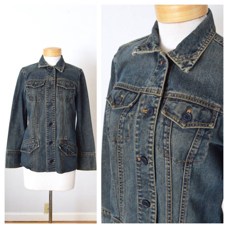 90Er Gap Jeansjacke | Damen Denim Chore Jacke Dark Stone Wash Jean Ranch von VintAgedThreads