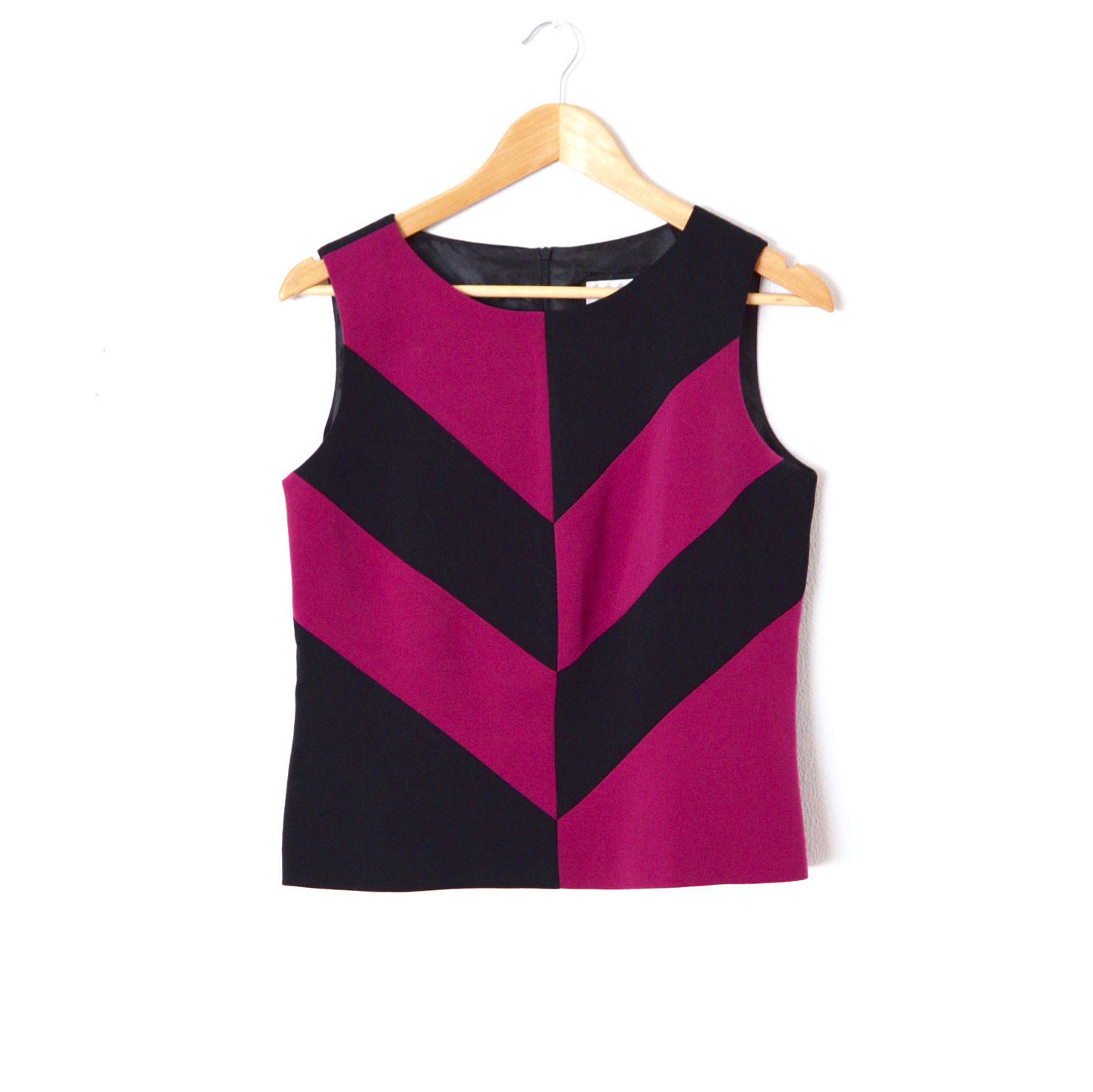 90Er Jahre Color Block Top | Schwarz & Pink Chevron Ärmellose Bluse Damengröße 34 Medium Petite von VintAgedThreads
