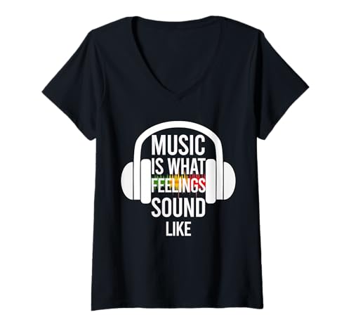 Damen Music is What Feelings Sound Like Kopfhörer-Design T-Shirt mit V-Ausschnitt von Vinta9e