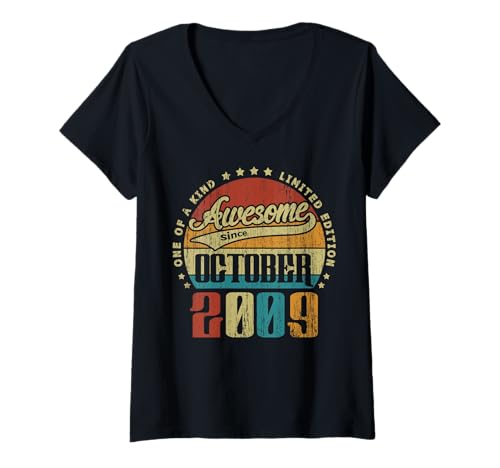 Damen Vintage 12th Birthday Awesome Since Oktober 2009 T-Shirt mit V-Ausschnitt von Vintage 12th Birthday Awesome Since October 2009