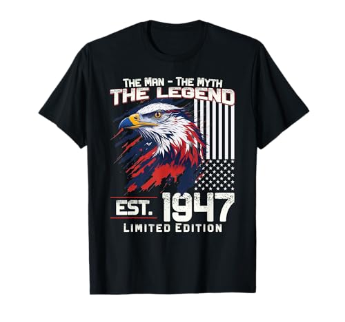 77. Geburtstag Herren Original Jahrgang 1947 Baujahr 1947 T-Shirt 77. Geburtstag Herren Original Jahrgang 1947 Baujahr 1947 T-Shirt von Vintage 1947 Geburtstag Damen 1947 Motiv mit Adler