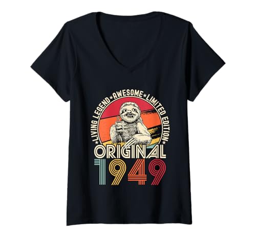 Damen Lustiges Vintage-Faultier zum Geburtstag von 1949, genial seit 1949 T-Shirt mit V-Ausschnitt Damen Lustiges Vintage-Faultier zum Geburtstag von 1949, genial seit 1949 T-Shirt mit V-Ausschnitt von Vintage 1949 Retro Birthday Apparel