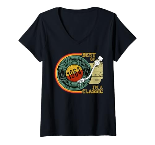 Damen Vintage 1964 I'm Classic 56th Birthday Graphic Retro Vinyl T-Shirt mit V-Ausschnitt Damen Vintage 1964 I'm Classic 56th Birthday Graphic Retro Vinyl T-Shirt mit V-Ausschnitt von Vintage 1964 56th Bday Retro