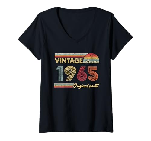Damen Retro-Originalteile, 55. Jahrgang 1965, Geburtstag T-Shirt mit V-Ausschnitt von Vintage 1965 55th Birthday Gifts