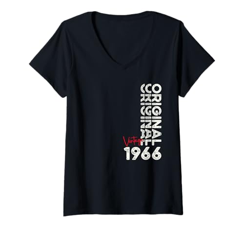 Damen 58. Geburtstag Herren Original Jahrgang 1966 Oldtimer T-Shirt mit V-Ausschnitt von Vintage 1966 Geburtstag Damen 1966 Leloc
