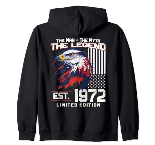 52. Geburtstag Herren Original Jahrgang 1972 Baujahr 1972 Kapuzenjacke von Vintage 1972 Geburtstag Damen 1972 Motiv mit Adler