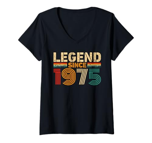 Damen Legend Since 1975 Vintage Birthday Year 1975 Men Women Retro T-Shirt mit V-Ausschnitt von Vintage 1975 Birthday Years Retro 1975 Idea Store