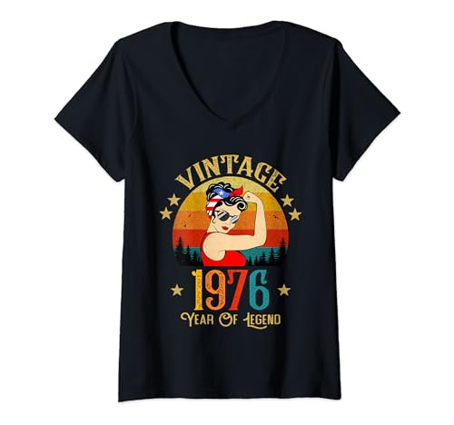 Damen Geschenk zum 48. Geburtstag, 48 Jahre alt, für Frauen, Retro, Vintage 1976 T-Shirt mit V-Ausschnitt von Vintage 1976 Shirt Classic Retro 48 Birthday Gift