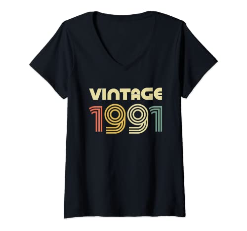 Damen Vintage 1991 T-Shirt 30th Birthday Gift Shirt T-Shirt mit V-Ausschnitt von Vintage 1991 Shirts