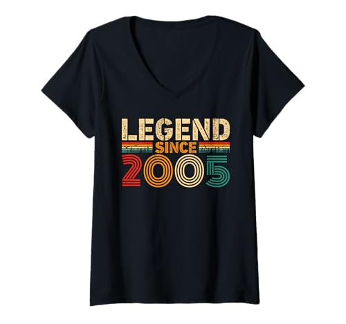 Damen Legend Since 2005 Vintage Birthday Year 2005 Men Women Retro T-Shirt mit V-Ausschnitt von Vintage 2005 Birthday Years Retro 2005 Idea Store