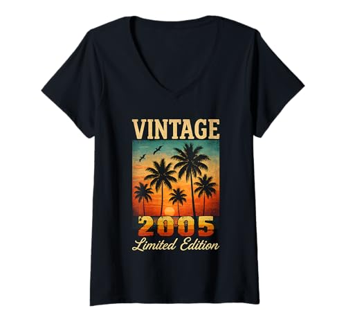 Damen Vintage 2005 Limited Edition Sonnenuntergang Palmen 20. Geburtstag T-Shirt mit V-Ausschnitt Damen Vintage 2005 Limited Edition Sonnenuntergang Palmen 20. Geburtstag T-Shirt mit V-Ausschnitt von Vintage 2005 Limited Edition birthday 20 Years old