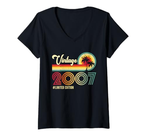 Damen Vintage 2007 Limited Edition 18th Birthday 18 Years Boy Girl T-Shirt mit V-Ausschnitt von Vintage 2007 18th Birthday Men Women Tees