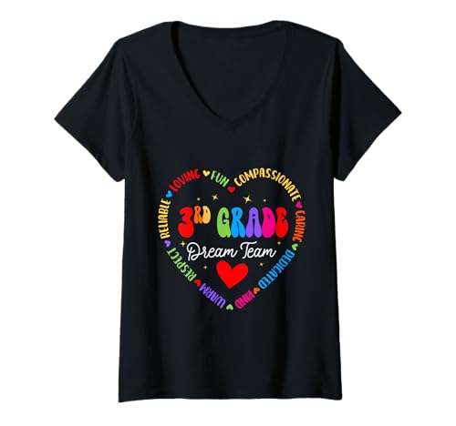 Damen Lehrer der dritten Klasse Dreamteam der dritten Klasse 1. Schultag T-Shirt mit V-Ausschnitt Damen Lehrer der dritten Klasse Dreamteam der dritten Klasse 1. Schultag T-Shirt mit V-Ausschnitt von Vintage 3rd Grade Dream Team Back to School