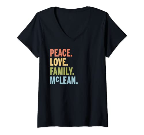Damen McLean Nachname Peace Love Family Matching T-Shirt mit V-Ausschnitt von Vintage-72 Designs