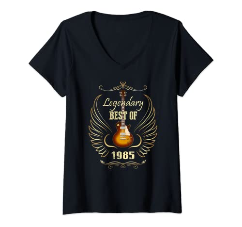 Damen Legendary Best of 1985 Vintage Geburtstag Gitarre Design. T-Shirt mit V-Ausschnitt von Vintage 80's Birthday Retro