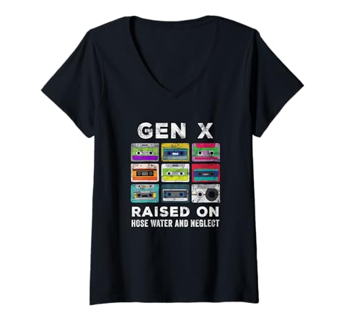 Damen Gen X Retro Cassette Mixtape Funny Nostalgic Women Men T-Shirt mit V-Ausschnitt von Vintage 80s 90s GenerationX Classic Retro Apparel
