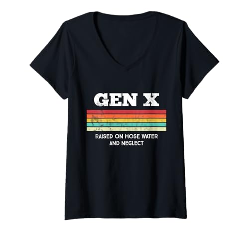 Damen Gen X Retro Nostalgic Women Men T-Shirt mit V-Ausschnitt von Vintage 80s 90s GenerationX Classic Retro Apparel