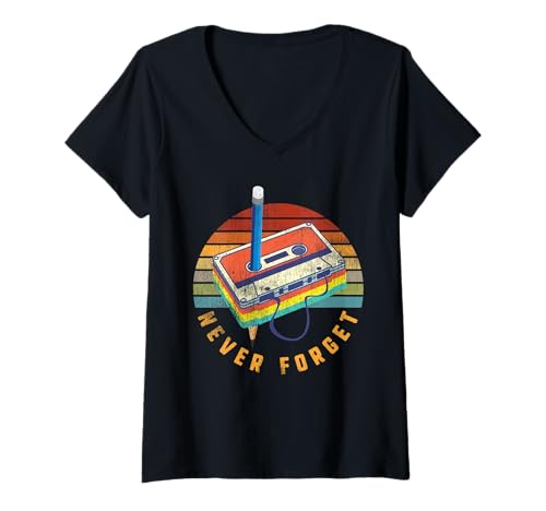 Damen Never Forget Kassettenbleistift Retro 80er 90er Audiophile T-Shirt mit V-Ausschnitt Damen Never Forget Kassettenbleistift Retro 80er 90er Audiophile T-Shirt mit V-Ausschnitt von Vintage 80s 90s Music Audio Cassette Tape Humor