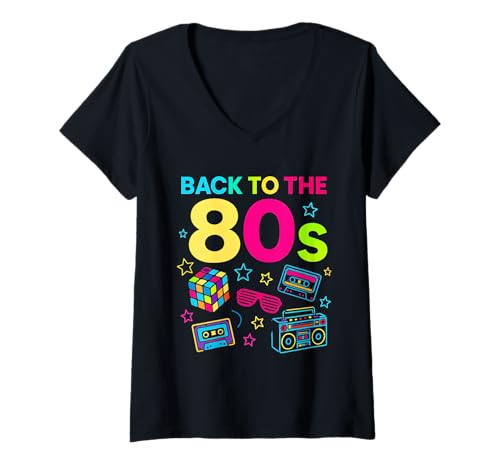 Damen Back to 80's 1980s Retro Vintage Eighties Costume T-Shirt mit V-Ausschnitt Damen Back to 80's 1980s Retro Vintage Eighties Costume T-Shirt mit V-Ausschnitt von Vintage 80s Costume Tees