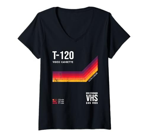 Damen Retro VHS Tape 80s Film T-Shirt mit V-Ausschnitt Damen Retro VHS Tape 80s Film T-Shirt mit V-Ausschnitt von Vintage 90s Retro -Ästhetik
