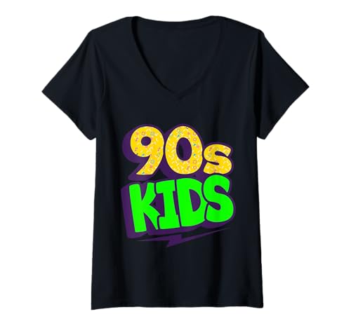 Damen 90er Jahre Kinder Retro Stil kühne Grafik Look T-Shirt mit V-Ausschnitt Damen 90er Jahre Kinder Retro Stil kühne Grafik Look T-Shirt mit V-Ausschnitt von Vintage 90s Throwback Pop Culture Vibes