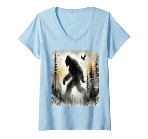 Damen Bigfoot im Wald Abenteuer Outdoor Liebhaber Männer Frauen T-Shirt mit V-Ausschnitt Damen Bigfoot im Wald Abenteuer Outdoor Liebhaber Männer Frauen T-Shirt mit V-Ausschnitt von Vintage Adventure Camping Mountain Hiking