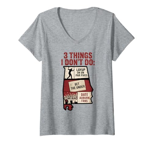 Damen Alabama 3 Things I Don’t Do Vintage Sports T-Shirt mit V-Ausschnitt von Vintage Alabama Rivalry Threads