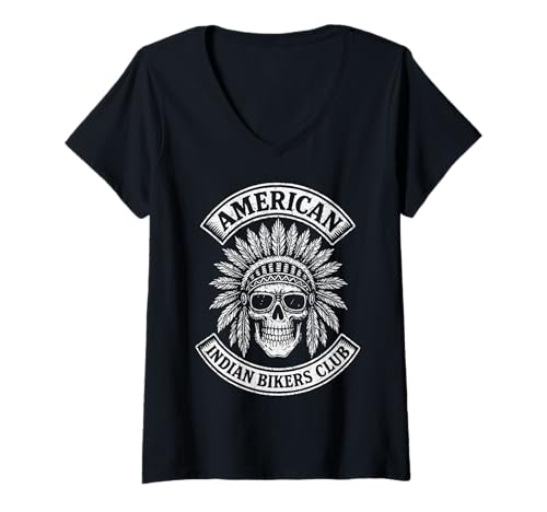 Damen American Motorcycle Indian Bikers Club - Chopper Biker T-Shirt mit V-Ausschnitt von Vintage American Motorcycle Indian Bikers Club