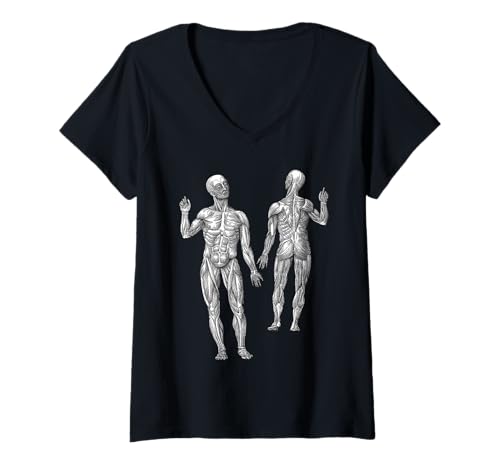 Damen Muscle Man Workout oder Physiotherapie T-Shirt mit V-Ausschnitt von Vintage Anatomical Art